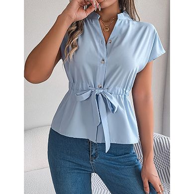 Womens Button Down Blouses Casual Peplum Summer Tops Dressy Chiffon Work Blouse