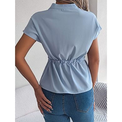 Womens Button Down Blouses Casual Peplum Summer Tops Dressy Chiffon Work Blouse