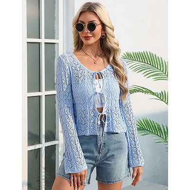 Women's Long Sleeve Open Front V-Neck Cardigan Knit Sweater