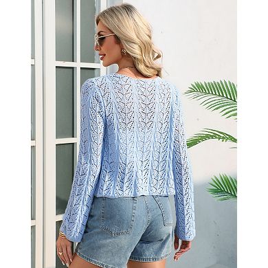 Women's Long Sleeve Open Front V-Neck Cardigan Knit Sweater