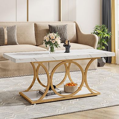 Marble Geometric Metal Legs 2-Tier Coffee Table