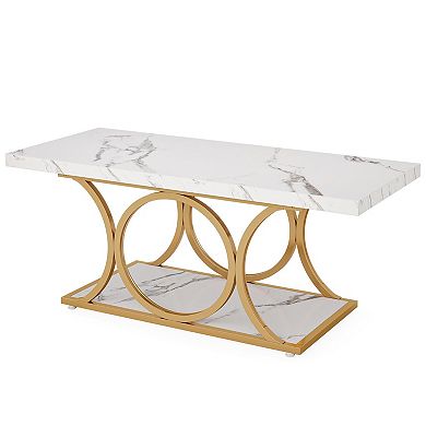 Marble Geometric Metal Legs 2-Tier Coffee Table