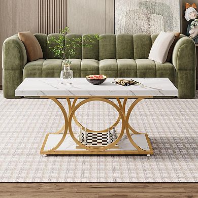 Marble Geometric Metal Legs 2-Tier Coffee Table