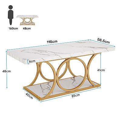 Marble Geometric Metal Legs 2-Tier Coffee Table