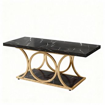 Marble Geometric Metal Legs 2 tier Coffee Table