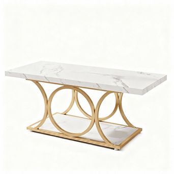Marble Geometric Metal Legs 2 tier Coffee Table