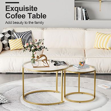 Modern Nesting Coffee Table Set - Glass Top, Metal Frame, Unique Design
