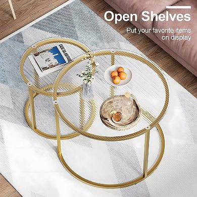 Modern Nesting Coffee Table Set - Glass Top, Metal Frame, Unique Design