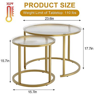 Modern Nesting Coffee Table Set - Glass Top, Metal Frame, Unique Design