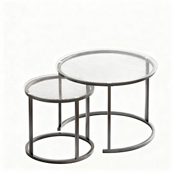 Modern Nesting Coffee Table Set - Glass Top, Metal Frame, Unique Design