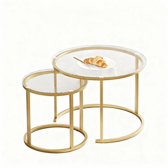Modern Nesting Coffee Table Set - Glass Top, Metal Frame, Unique Design
