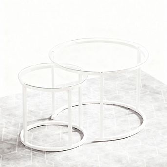 Modern Nesting Coffee Table Set - Glass Top, Metal Frame, Unique Design