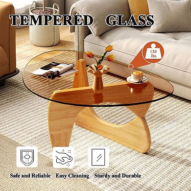 Mid-Century Modern Tempered Glass Coffee Table for Living Room