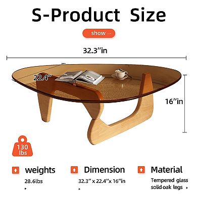 Mid-Century Modern Tempered Glass Coffee Table for Living Room