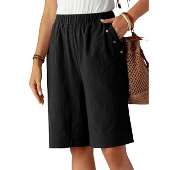 Women's Casual Elastic Waist Shorts Summer Straight Leg Short Pants with Side Pockets
