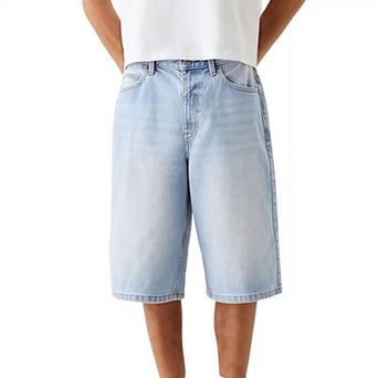 Mens Loose Denim Shorts Baggy Casual Wide Leg Mid Jean Jorts Zipper Shorts with Pockets Streetwear