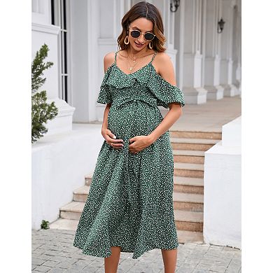 Women's Maternity Stretchy Spaghetti Strap Midi Dress