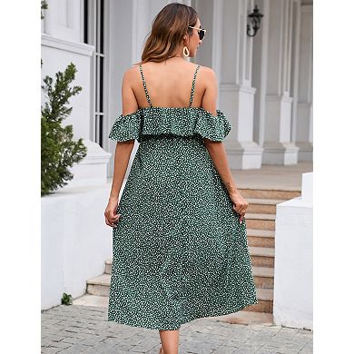 Women's Maternity Stretchy Spaghetti Strap Midi Dress