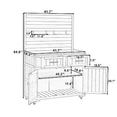 64.9 in. H Solid Wood Garden Potting Bench with Stainless Table Top