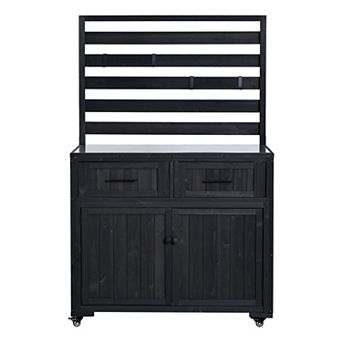 64.9 in H Solid Wood Garden Potting Bench with Stainless Table Top