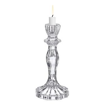 Vintage Crystal Candle Holder, Glass Tealight Holder 3.74x3.74x8.07 Inch, X-Large Ribbed Column