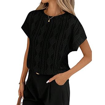 Women's Casual Round Neck Jacquard Short Sleeve T-Shirt