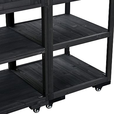 62.3 in. Solid Wood Patio Kitchen Island Garden Potting Bench with Stainless Table Top