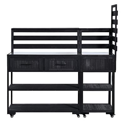 62.3 in. Solid Wood Patio Kitchen Island Garden Potting Bench with Stainless Table Top