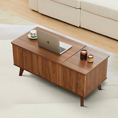 Modern Fluted Lift Top Coffee Table with Storage