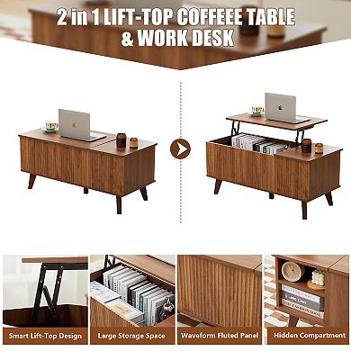 Modern Fluted Lift Top Coffee Table with Storage