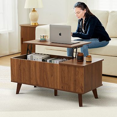 Modern Fluted Lift Top Coffee Table with Storage