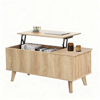 Modern Fluted Lift Top Coffee Table with Storage