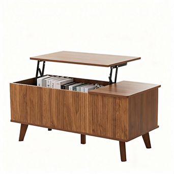 Modern Fluted Lift Top Coffee Table with Storage