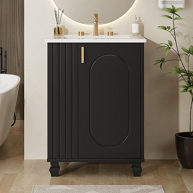 KWPZQEB Modern Bathroom Sink Cabinet with Side Open Storage, 24Inch