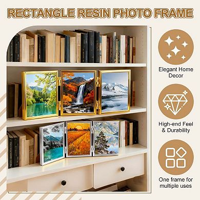 Triple Picture Frame, Hinged 3 Photo Frame with Flocked Back 1Pc