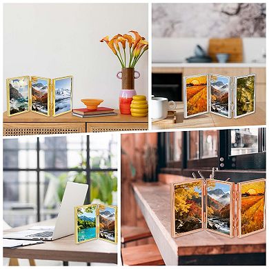 Triple Picture Frame, Hinged 3 Photo Frame with Flocked Back 1Pc