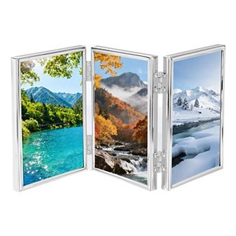 Triple Picture Frame, Hinged 3 Photo Frame with Flocked Back 1 pc