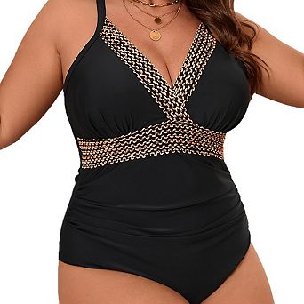 Women's Plus Size One Piece Bathing Suit Retro Slimming Swimwear