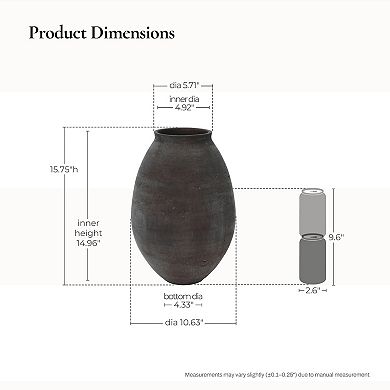 LuxenHome 16" Cement Large Floor Vase, Rustic Vase, Decorative Vase Home Decor, Pottery Home Accent