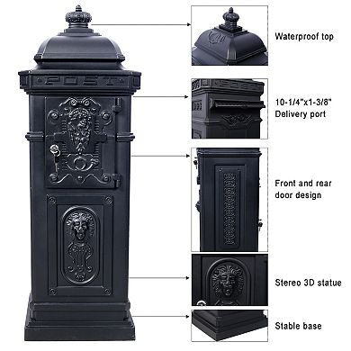 KWPZQEB Garden Vintage Mailboxes Outdoor Rainproof Postbox Statue, Aluminium