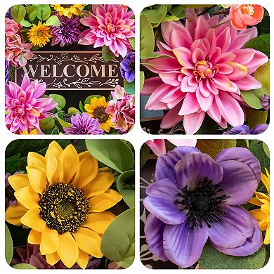 24" Spring Artificial Wreath with Welcome Sign Outdoor Decor