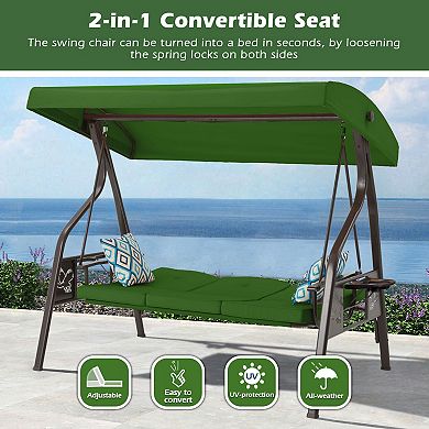 3-Seat Outdoor Porch Swing with Stand and Canopy Cup Holder for Yard