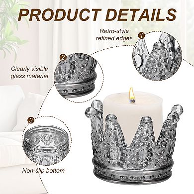 2 Pack Tealight Candle Holder 3 Inch Glass Crown Candle Holder,
