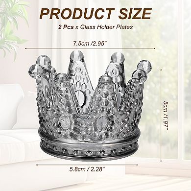 2 Pack Tealight Candle Holder 3 Inch Glass Crown Candle Holder,