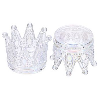 2 Pack Tealight Candle Holder 3 Inch Glass Crown Candle Holder,