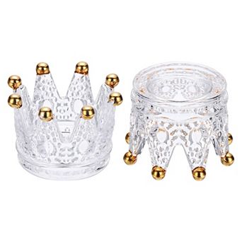 2 Pack Tealight Candle Holder 3 Inch Glass Crown Candle Holder,