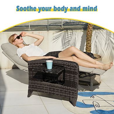 Outdoor Wicker Recliner Chairs with Adjustable Back and Extended Footrest and Removable Cushion