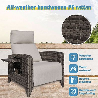 Outdoor Wicker Recliner Chairs with Adjustable Back and Extended Footrest and Removable Cushion