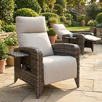 Outdoor Wicker Recliner Chairs with Adjustable Back and Extended Footrest and Removable Cushion
