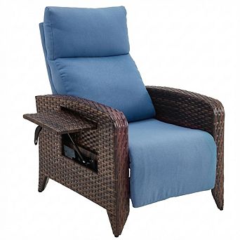 Outdoor Wicker Recliner Chairs with Adjustable Back and Extended Footrest and Removable Cushion